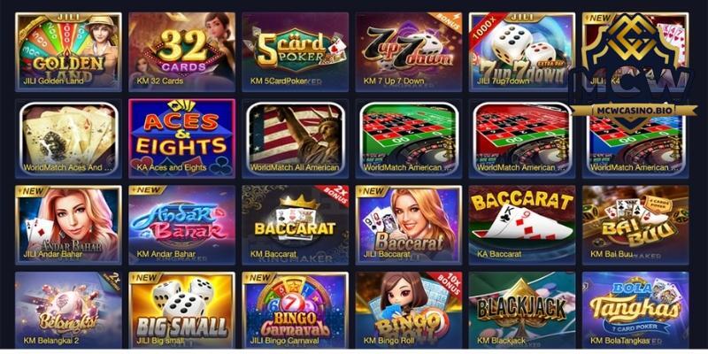 Các thể loại bài đa dạng tại MCW Casino