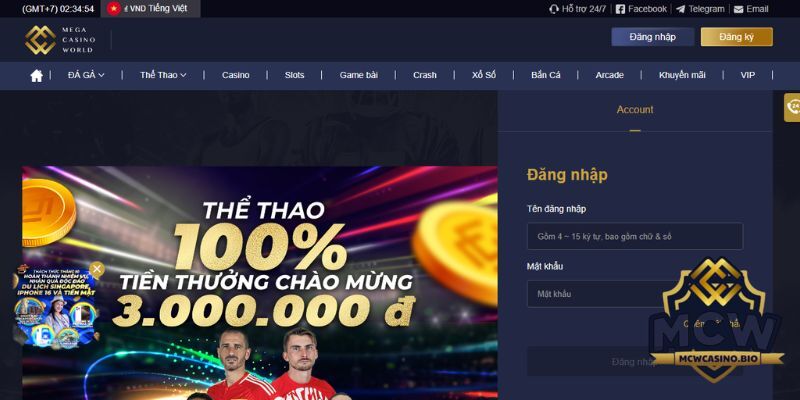 Quy trình đăng nhập MCW Casino đơn giản