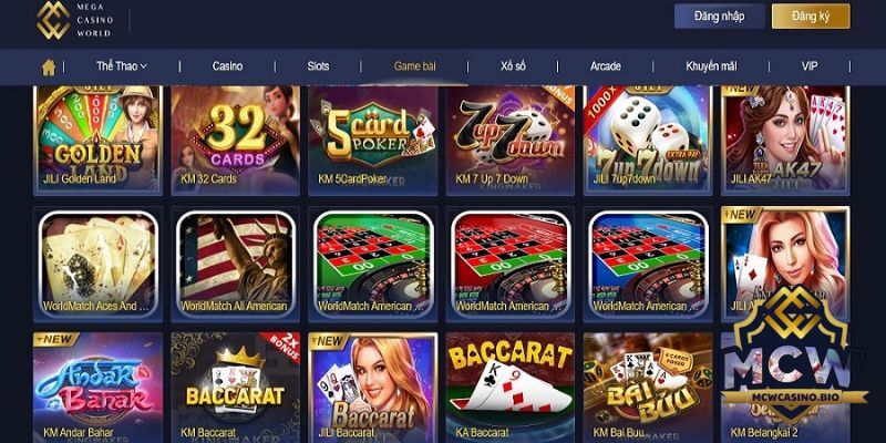 Đa dạng các loại game tại MCW Casino